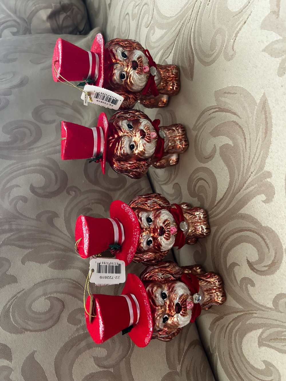 NWT Katherines Collection Christmas Ornaments Glass Puppy Dog Red Felt Hat Holly
